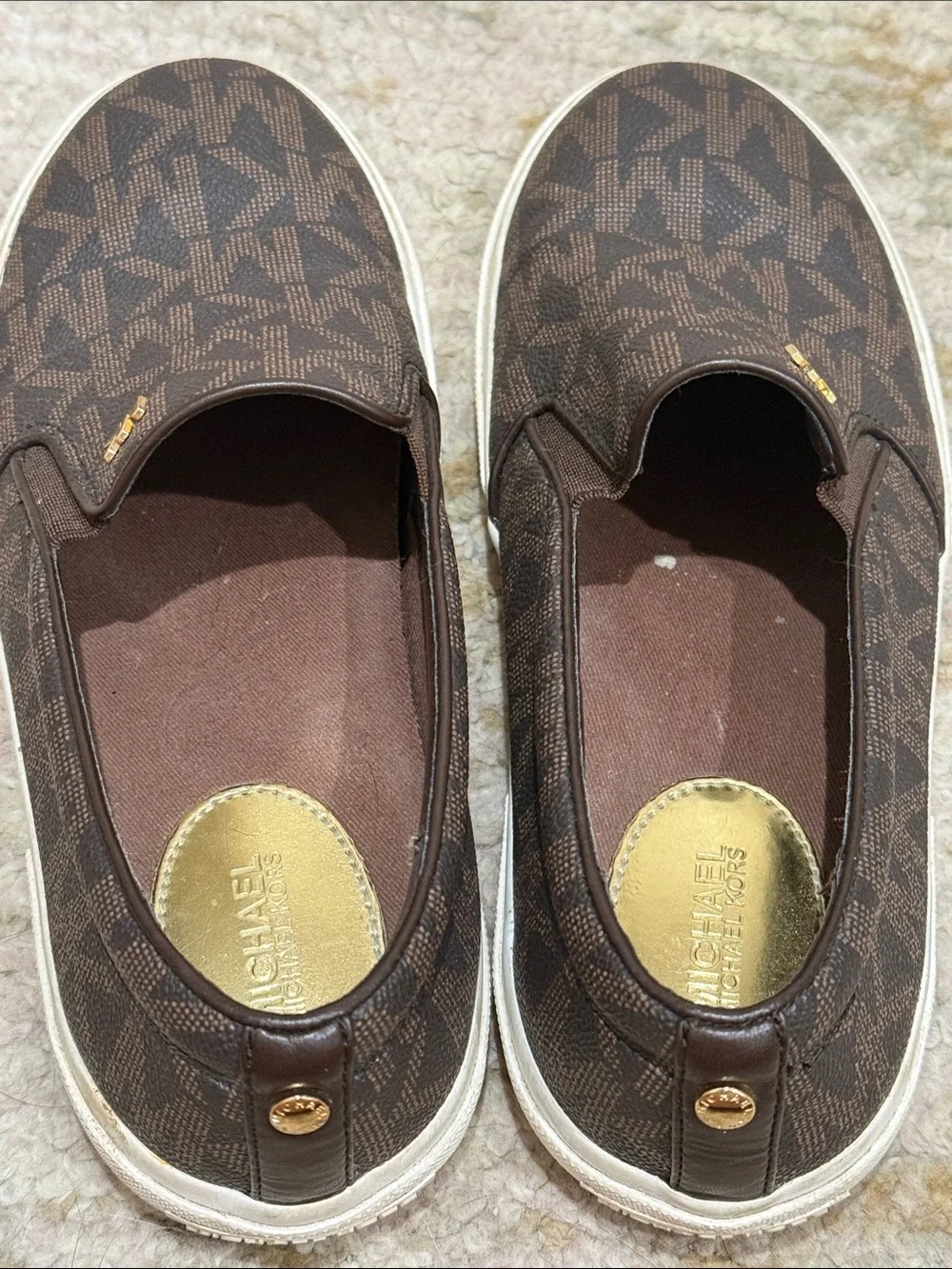 Michael Kors Women’s Brown Logo Slip-On Sneakers with White Sole